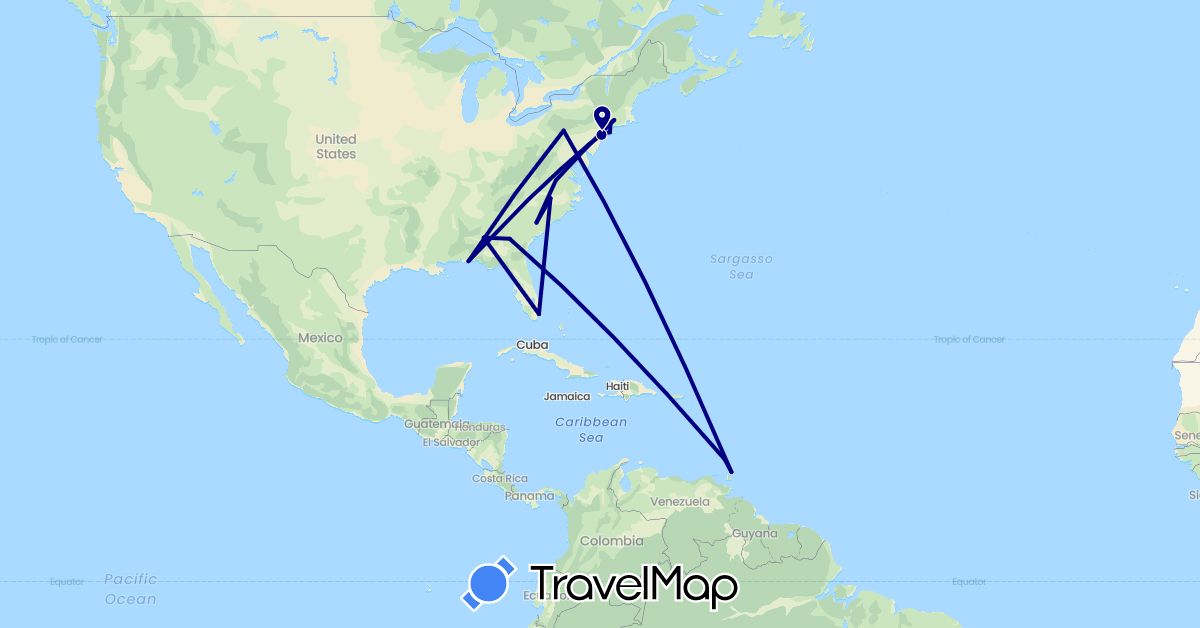 TravelMap itinerary: driving in Grenada, Trinidad and Tobago, United States (North America)